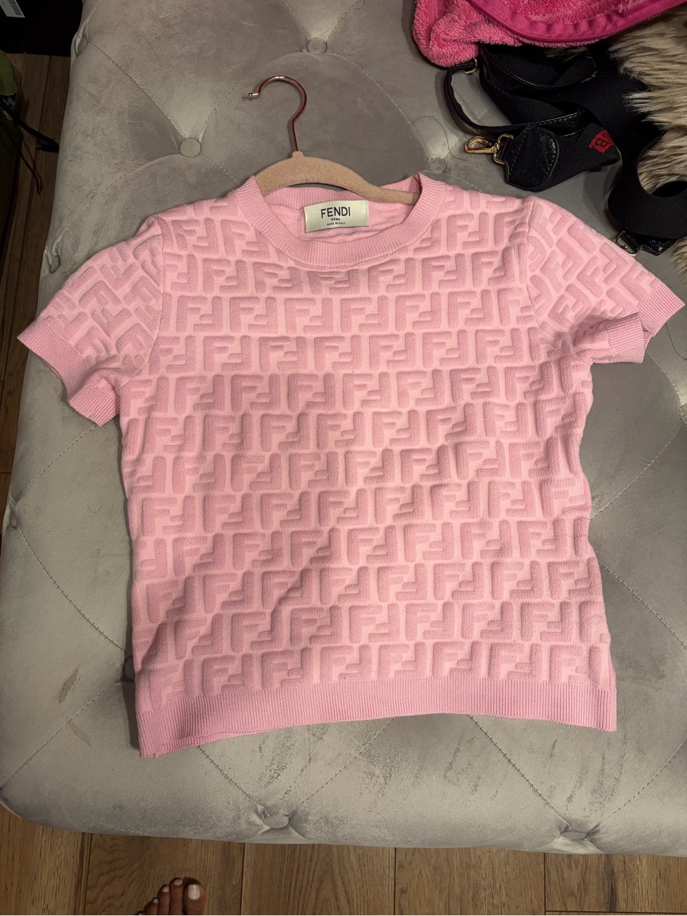 Fendi Pink Short-Sleeve FF Jacquard Knit Top - Authentic
